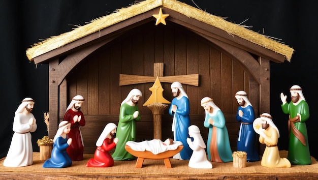 Geburtsstätte mit der heiligen Familie Hirten weise Männer betonen Weihnachtsfeiern