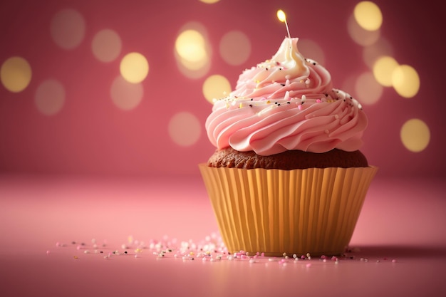 Geburtstag Cupcake auf rosa Illustration AI Generative