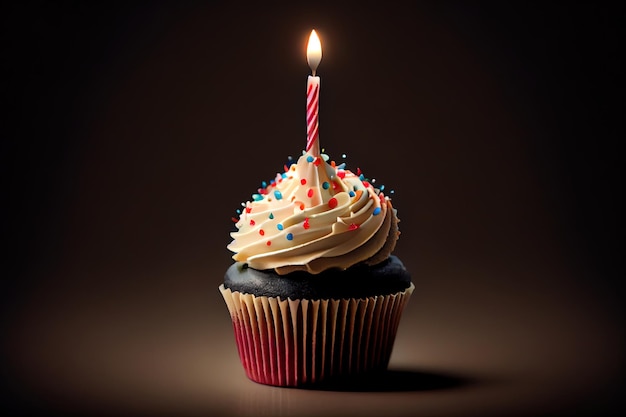 Geburtstag Cupcake mit einer Kerze Generative Ai