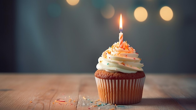 Geburtstag Cupcake mit einer Kerze Generative Ai