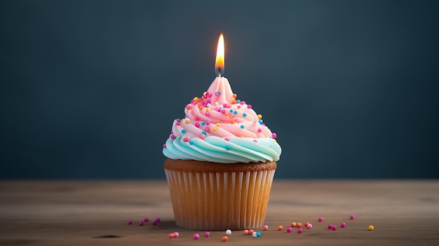 Geburtstag Cupcake mit einer Kerze Generative Ai