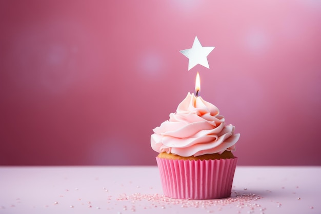 Geburtstags-Cupcake auf rosa Hintergrund Generative KI
