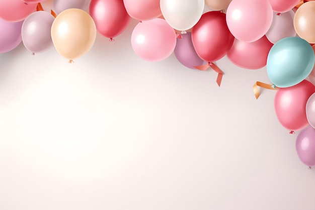 Geburtstagsballons, bunte Ballons, Hintergrund und Geburtstagskuchen mit Kerzen