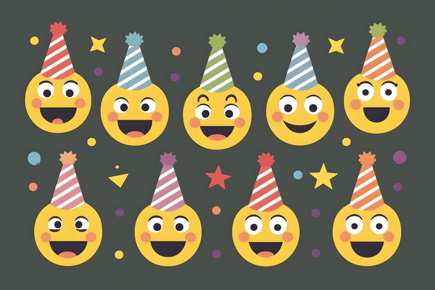 Geburtstagsdesign mit Emoticons und Partyhüten Illustration