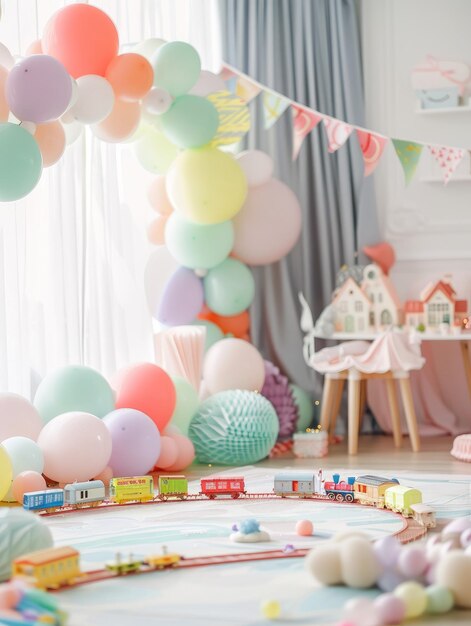 Foto geburtstagsfeier in einem pastelparadies für kleinkinder