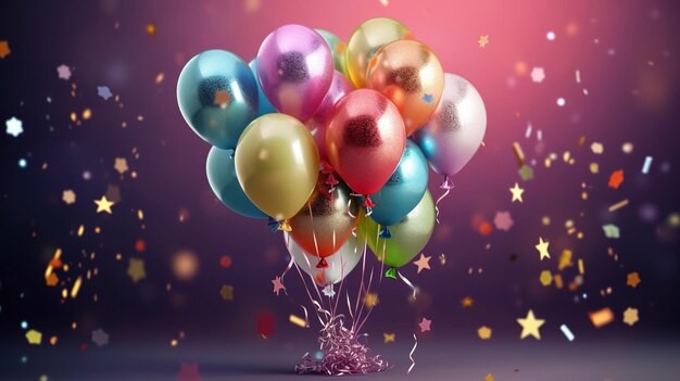 Geburtstagsfeier mit Regenbogenfarben Ballon und Sternen Generative ai