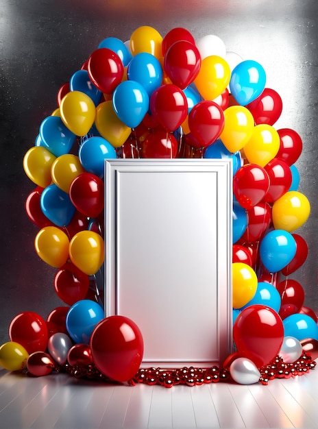 Geburtstagsfeier Poster Design Banner Copyspace Party Hintergrund Ballons Champagnerkuchen