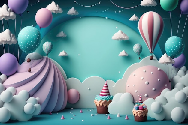 Geburtstagshintergrund mit Luftballons Illustration AI Generative