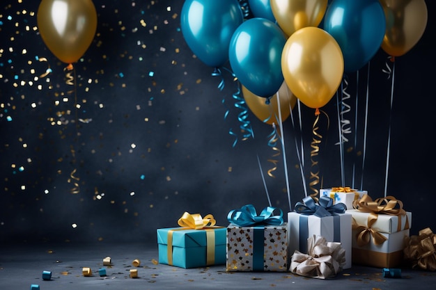 Geburtstagshintergrund mit Luftballons und Geschenken