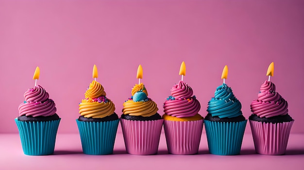 Geburtstagshintergrund mit rosa Geburtstags-Cupcake und Kerze