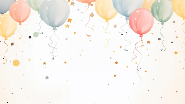 Geburtstagskarte mit Ballons, Kuchen, Kerzen, Flagge und Geschenkkiste Geburtstagskarte für Kinder, Einladung zur Geburtstagsfeier und Grüßkartenkonzept
