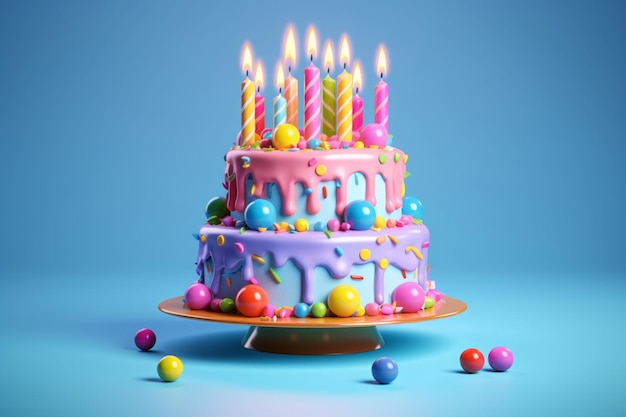 Geburtstagskuchen dreidimensionaler Kuchen Studio-Aufnahme digital generiertes Bild