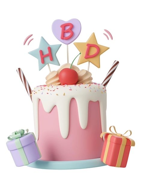 Foto geburtstagskuchen für eine feier happy birthday 3d-illustration