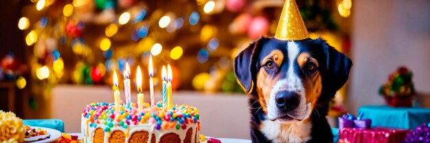 Foto geburtstagskuchen für einen hund auf einem hintergrund von ballons selektiver fokus