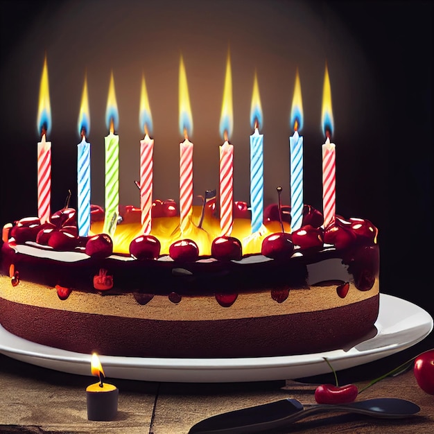Geburtstagstorte mit Kerzen, Geburtstagsparty, Happy Birthday, Geburtstagskarte, Feier, Schwarzwald
