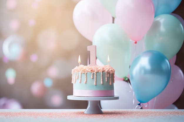 Geburtstagszone Foto-Hintergrund Ballons und Kuchen