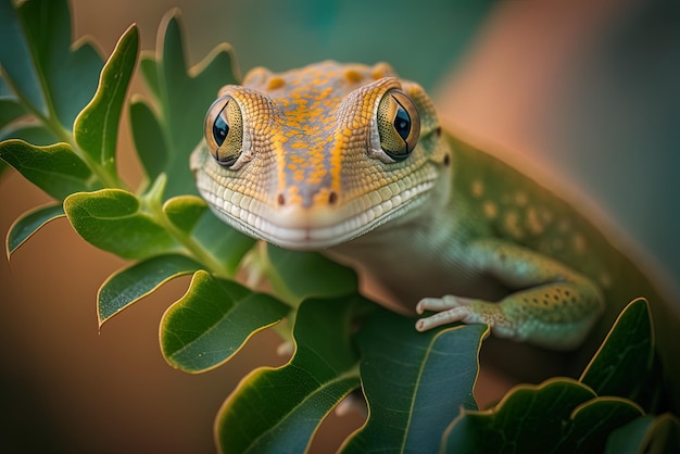 Gecko auf einem Blatt in Nahaufnahme