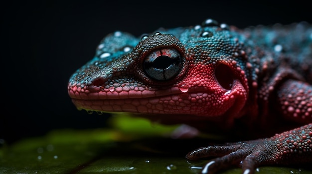 Un gecko con la cara roja se sienta en una hoja