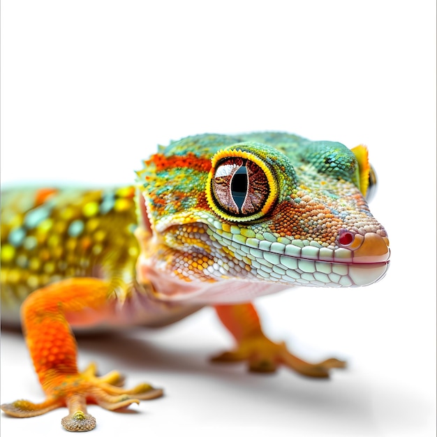 Foto gecko colorido em fundo branco