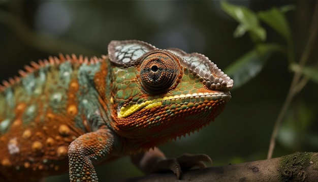 Gecko hockt auf Astschuppen mit einem von KI generierten Muster
