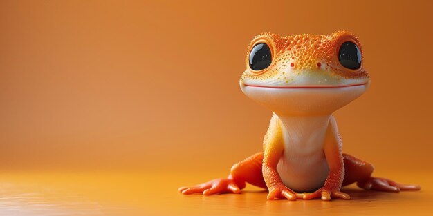 Foto un geco de juguete sentado en un telón de fondo naranja vibrante