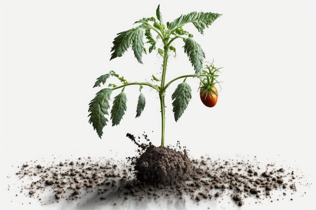 Gedeihende Tomatenpflanze, die aus einem Erdhaufen wächst. Generative KI
