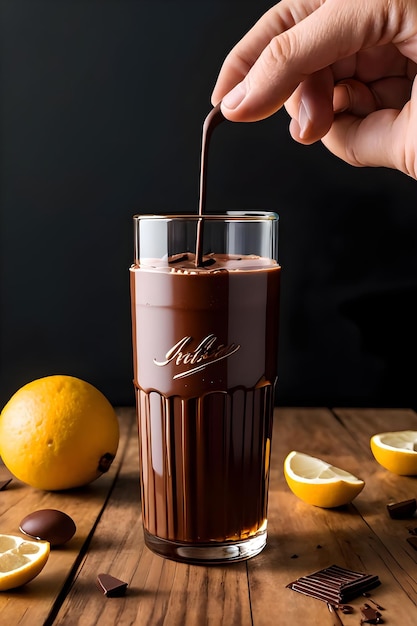 Geeister Schokoladenmilchshake auf dunklem Hintergrund