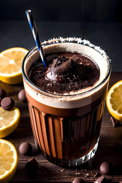 Geeister Schokoladenmilchshake auf dunklem Hintergrund