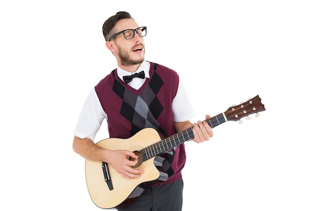 Geeky Hipster Gitarre spielen und singen