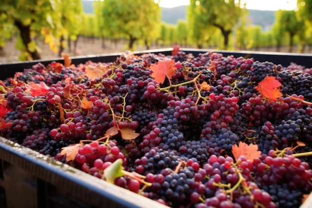 Geerntete rote Trauben für die Weinproduktion