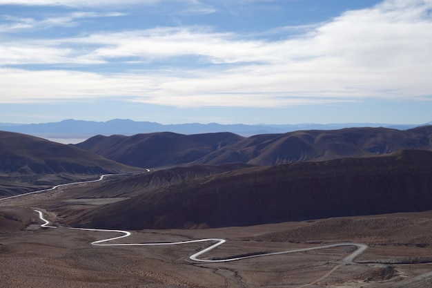 Gefährliche kurvenreiche Wüstenstraße Route 33 Salta Argentinien schmutzige Straße in den Anden