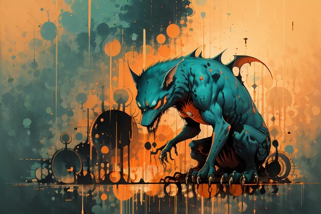 Gefährliches Monster Werwolf Tier Zeichentrickfilm Anime Charakter abstrakt virtuelle Illustration Hintergrund