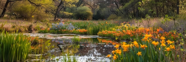 Gefiederte Freunde und Blumenwunder Erforschen Parks mit einheimischen Pflanzen, die Frühlingswanderlinge anziehen
