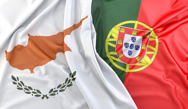 Geflügelte Flaggen von Zypern und Portugal 3D-Rendering