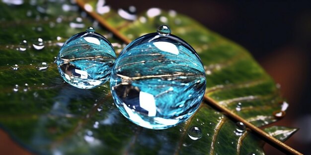 Gefrierender Wassertropfen im Winter aus Blättern, AI generiert