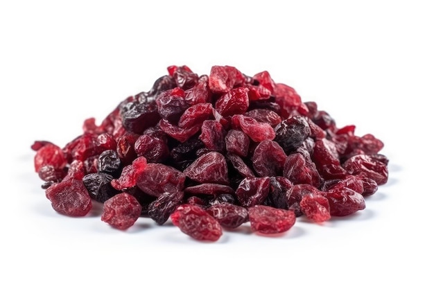 Gefriergetrocknete Cranberries auf weißem Hintergrund. Generative KI