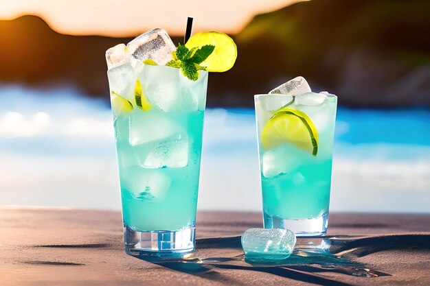 Gefrorene Cocktails mit Strand und Meer