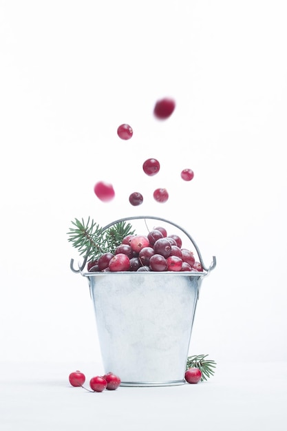 Gefrorene Cranberry-Beeren auf weißem Hintergrund