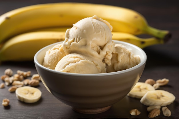 Gefrorener Leckerbissen Sweet Banana Ice Cream Genießen Sie ein cremig-fruchtiges und erfrischendes Dessert, das milchfrei und vegan Generative AI ist