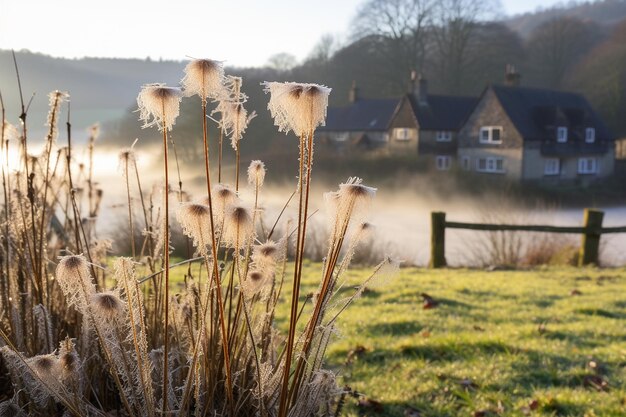 Foto gefrorener löwentier am frühen morgen