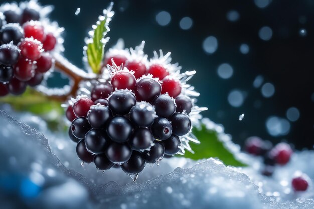 Foto gefrorenes blackberry konzentriert sich nur auf beeren, verschwommener hintergrund