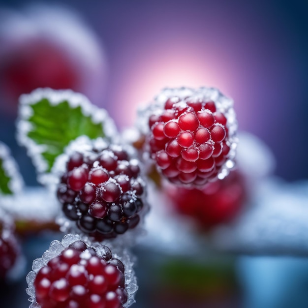 Foto gefrorenes blackberry konzentriert sich nur auf beeren, verschwommener hintergrund