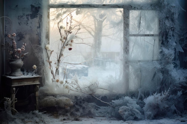 Gefrorenes Fenster im Winter