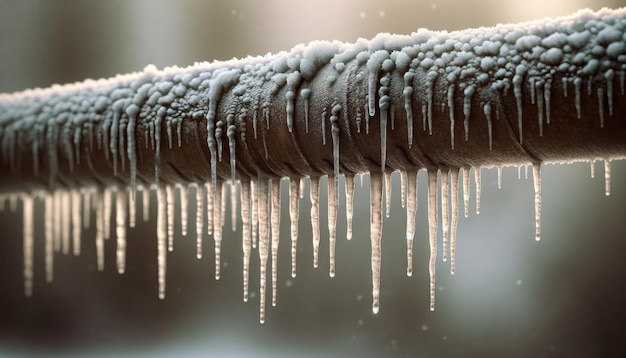 Gefrorenes Rohr mit herunterhängenden Eiszapfen