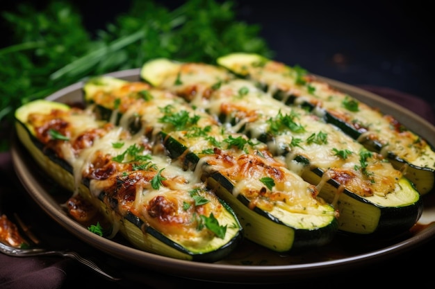 Gefüllte Zucchini-Boote auf dem Teller