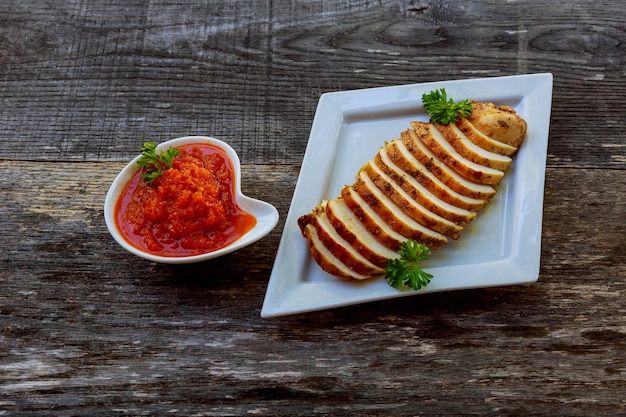 Gegrillte Hähnchenbrust mit rotwürziger Adjika-Sauce