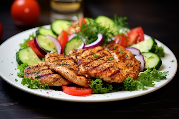 Gegrillte Hühnerbrust und frischer Gemüsesalat