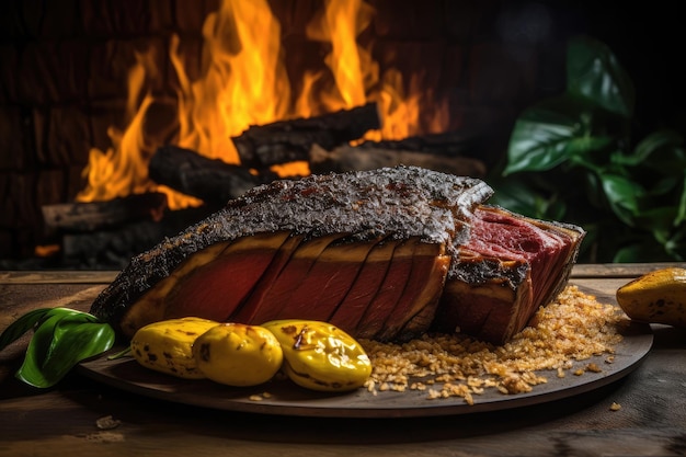 Gegrillte Picanha mit Farofa und gebratener Bananengenerativ IA