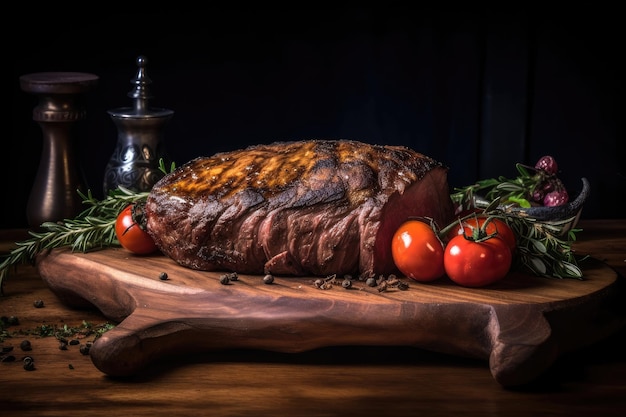 Gegrillte Picanha mit Tomaten und Rukula saftig und appetitvoll generativ IA