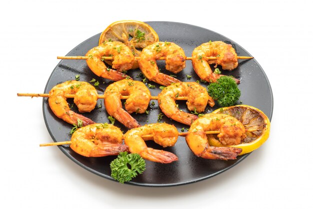 Gegrillte Tiger Shrimps Spieße mit Zitrone